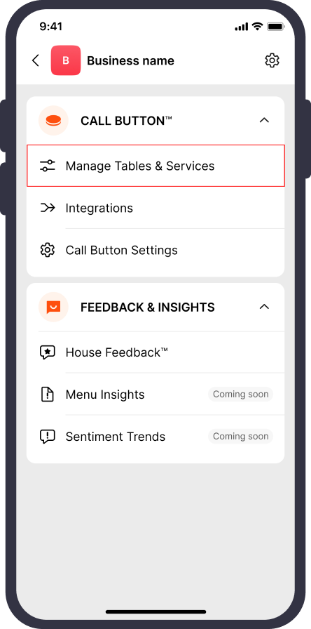 Manage Tables & Services